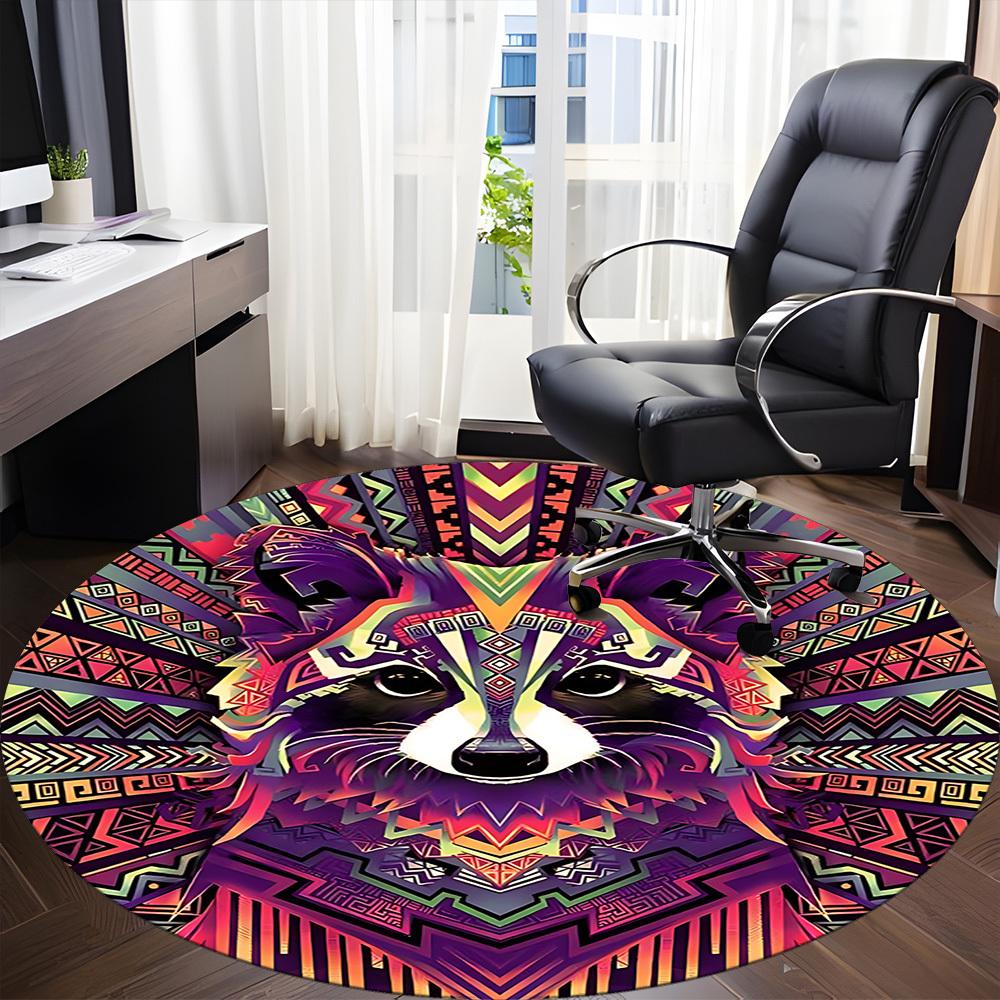 1pc Raccoon Mandala Office Round Area Rug, Indoor Mat Suitable ForOffice, Under Office Chairs Bedroom Living Room Home Decor, Room Deco, n35