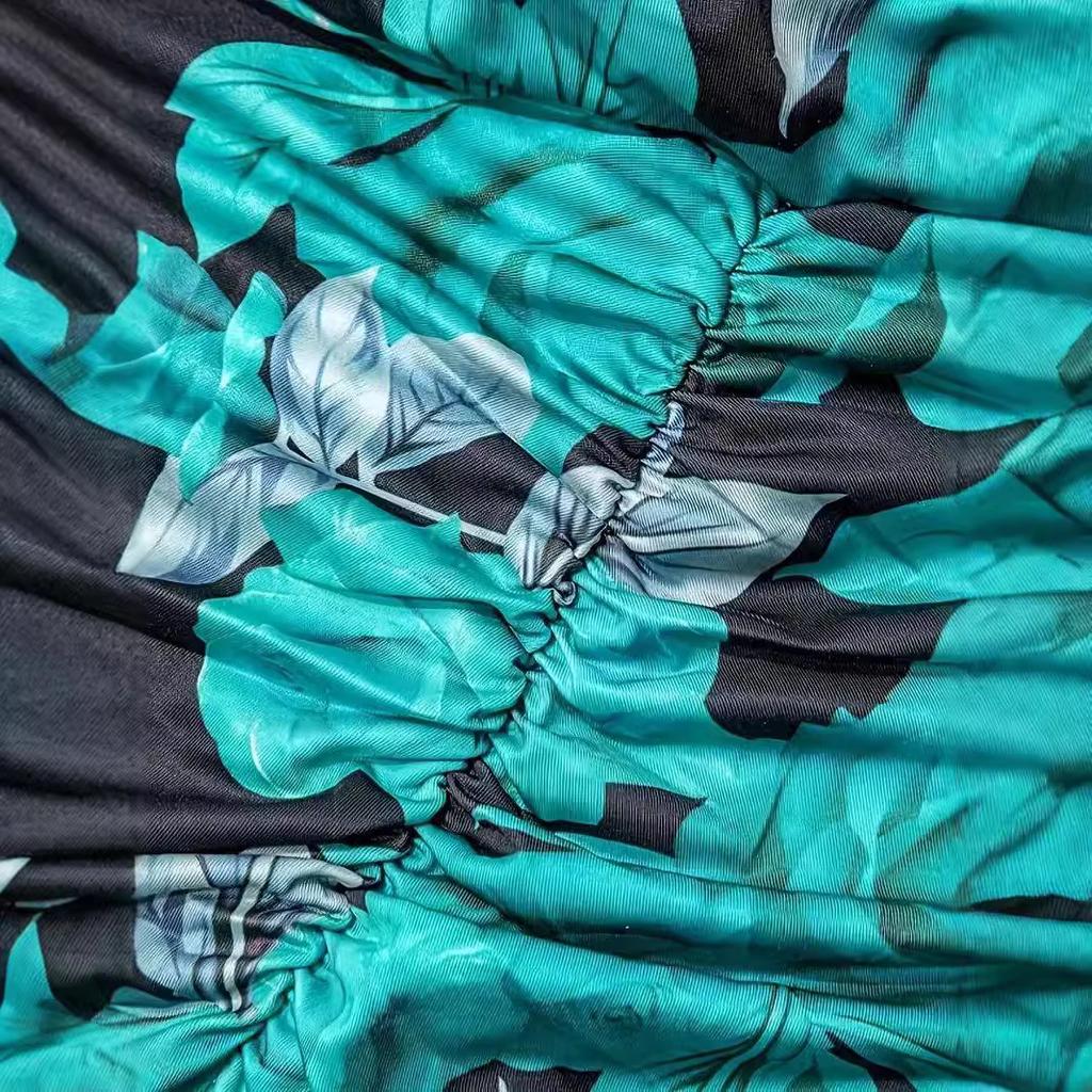 Jarní a podzimní dámské šaty velké velikosti s dlouhým rukávem a výstřihem do V s děleným potiskem