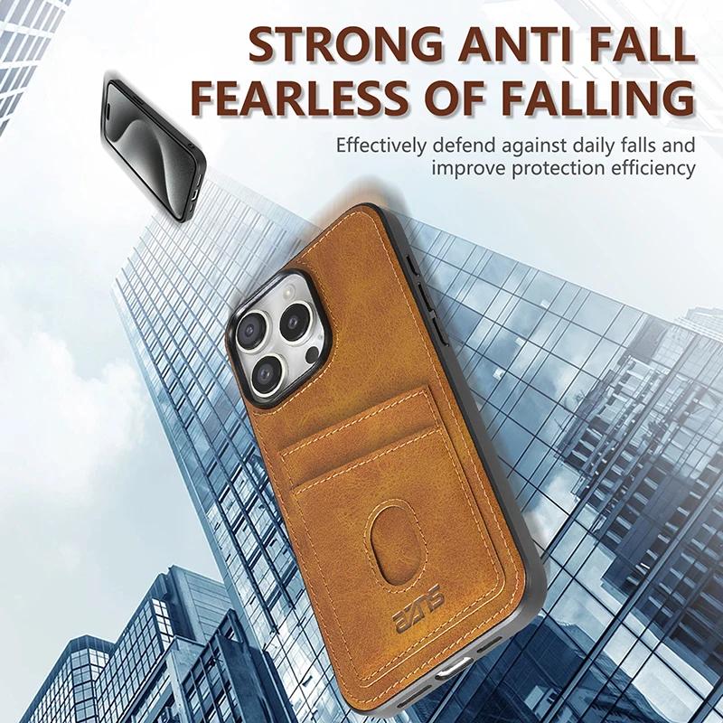 Vertical Cards Solt Wallet Leather Case For iPhone 16 Pro Max 15 Plus 14 13 12 11 Shockproof Business Ultra Thin Pocket Cover