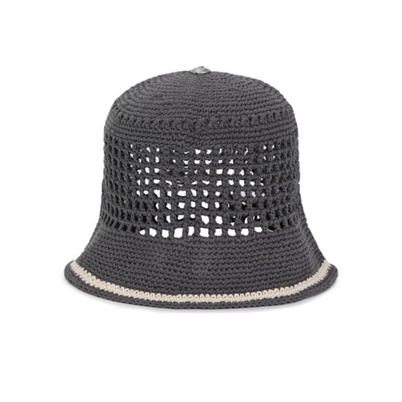 VARZAR VA Top Button Knit Crochet Bucket Hat Gray