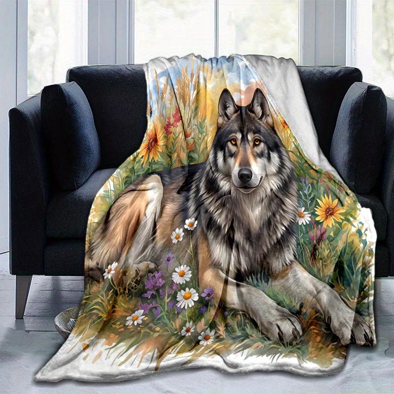 1pc Wolf's Peaceful Rest amidst Nature's Bounty Blanket  Soft Throw for Home Decor, Gift Idea, Living Room, Travel, Camping, Car Blankets