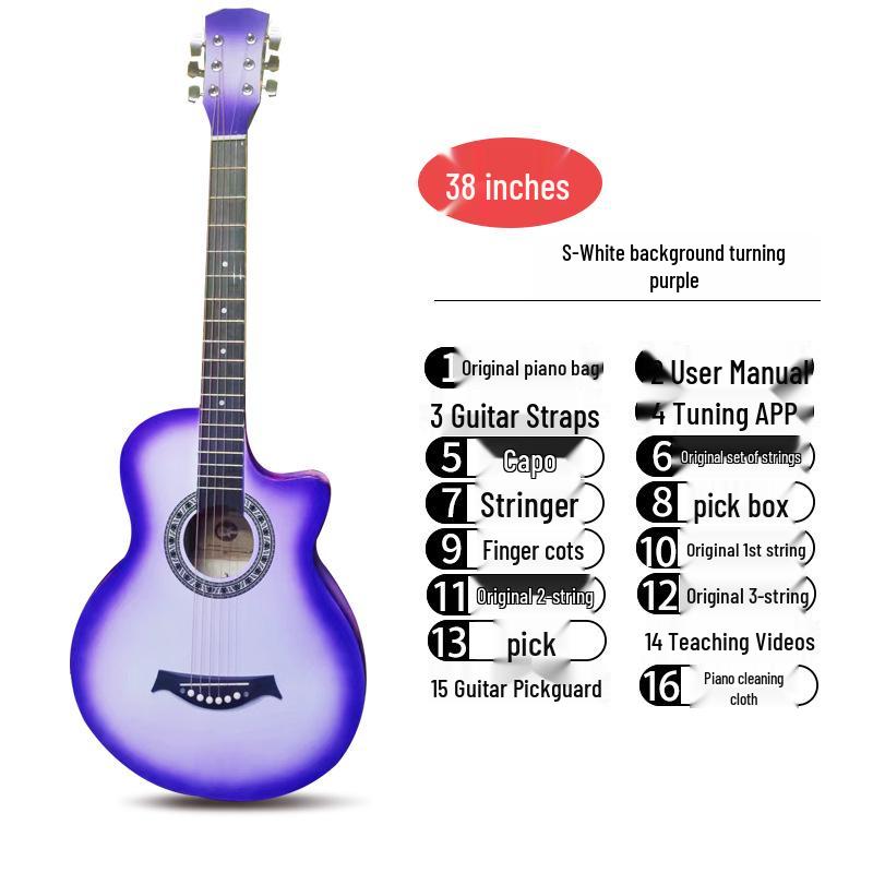38/41-Inch Beginner Folk Guitar for Boys, Girls, and Students – Entry-Level Wooden Musical Instrument
