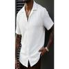 Camisa Jacquard Casual para Hombre con Cuello de Solapa de Manga Corta y Botones