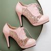 Fashion Black Pink White Heeled Women's Pumps Shoes Lace Up High Heels Shoes Female Lace Party Wedding Shoes Ladies 2024 Spring