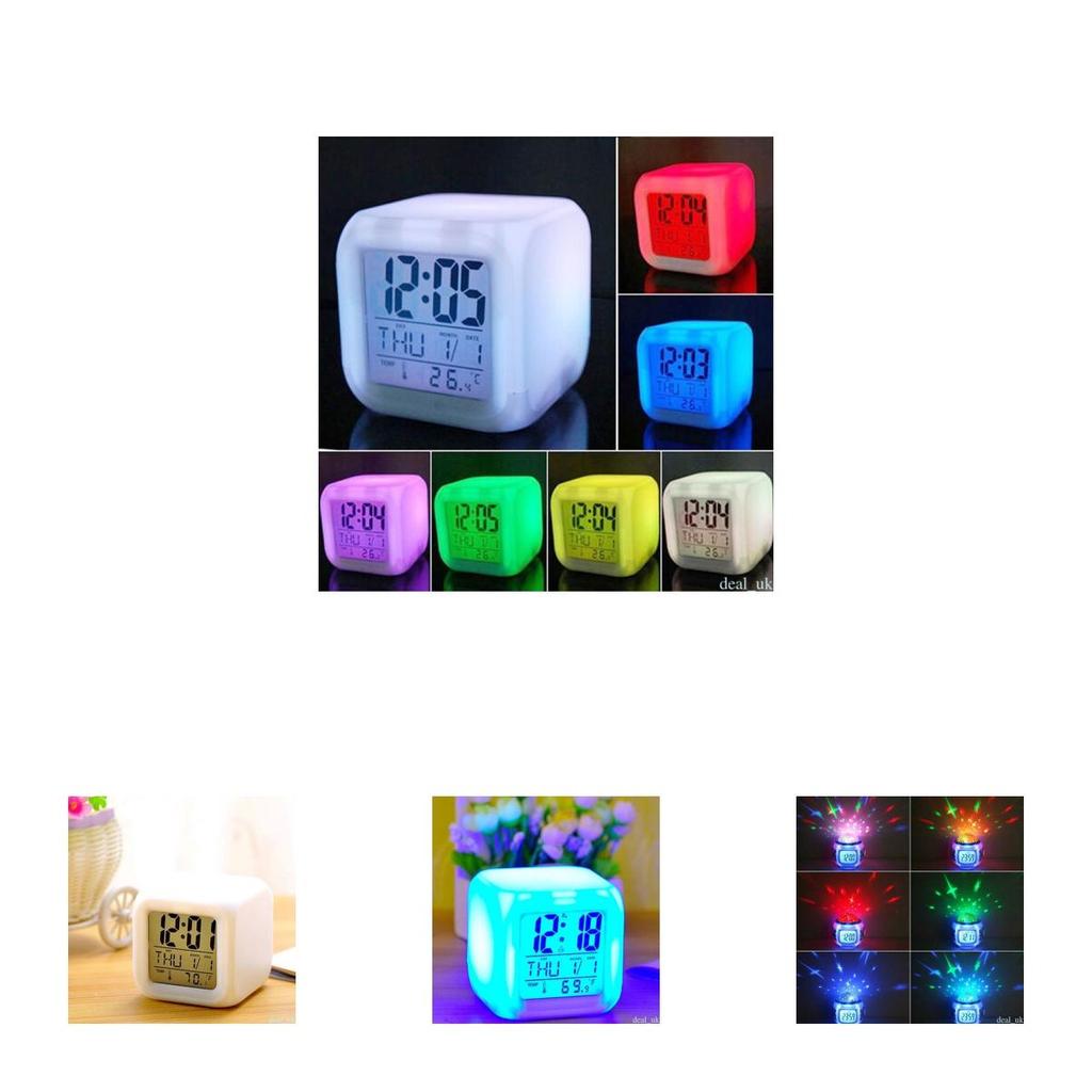 Stress Relieve Home Bedroom Child 7 Color Led Change Digital Glowing Alarm Clock For Relaxation