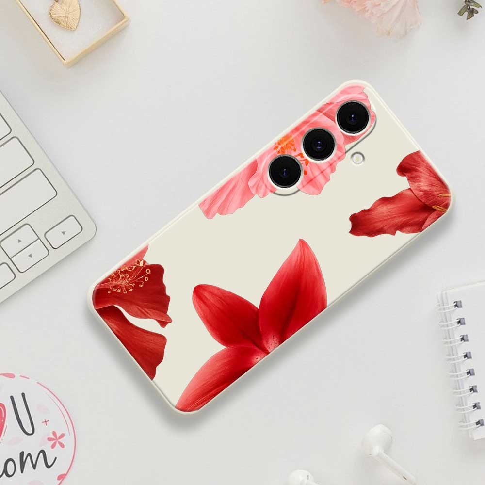 For Samsung Galaxy S25 FE Case Red Flower Pattern Printing Straight Edge TPU Phone Back Cover