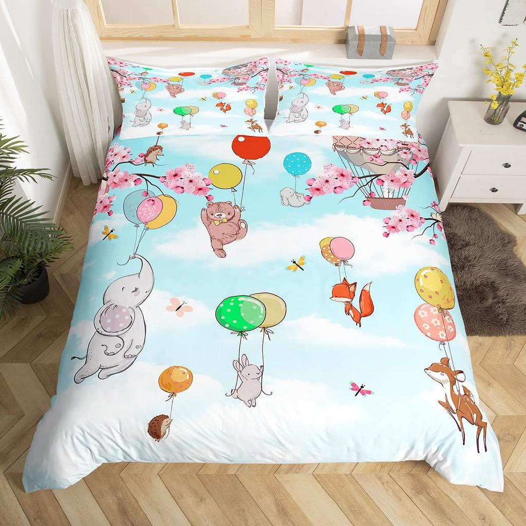 Cute Cartoon Bedding Set 3D Printed Hot-Air-Balloon Duvet Cover Set Soft Single Twin Double Queen King Size For Birthday Gift