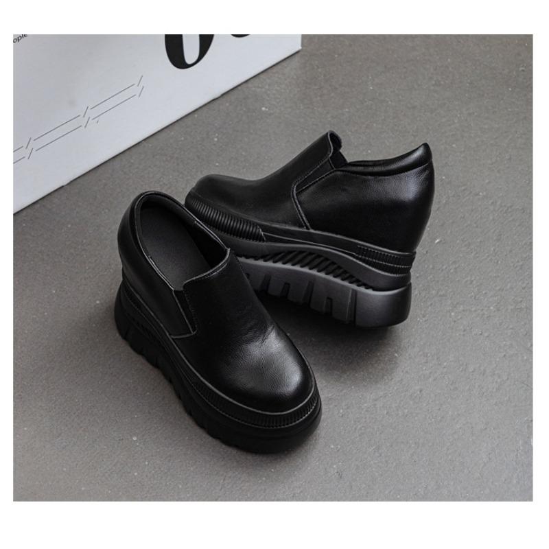 Mode 12CM Damen Atmungsaktive Plateau Versteckte Absätze Schuhe Kuh Echtleder Synthetisch Slipper Mode Frühling Herbst Klobiger Sneaker