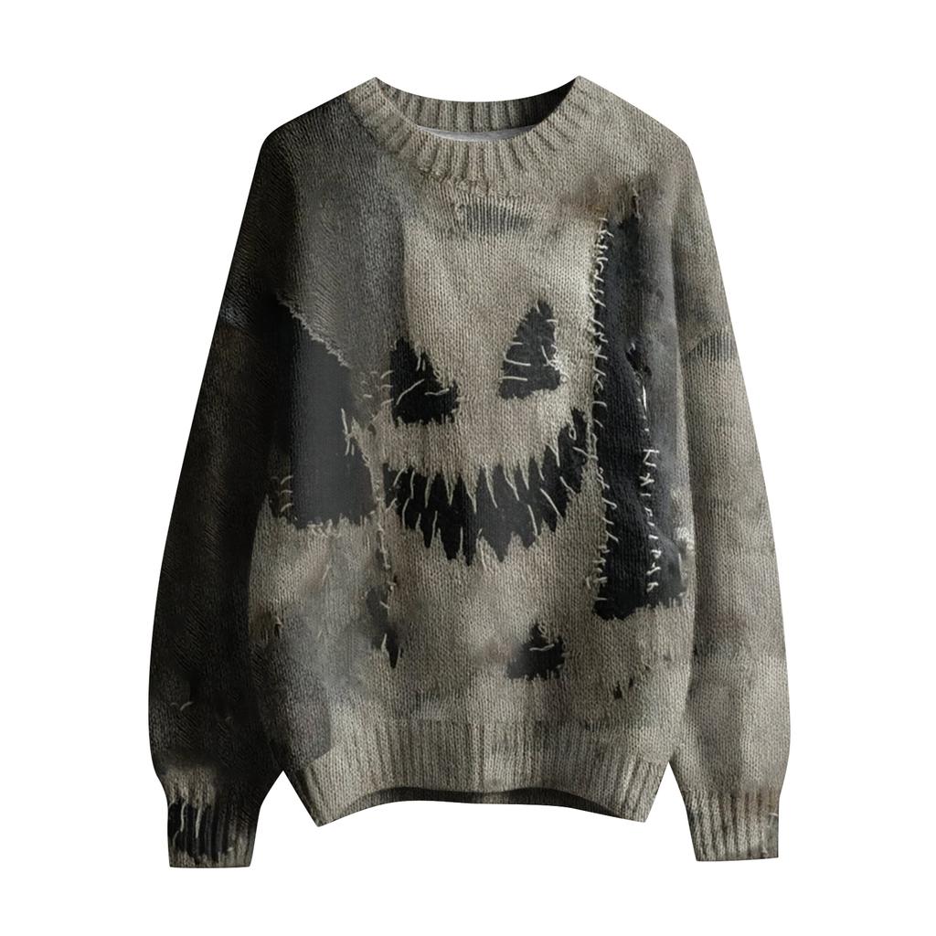 Long Sleeve Pullover Sweaters For Women O Neck Casual Cute Printing Knit Oversized Sweater