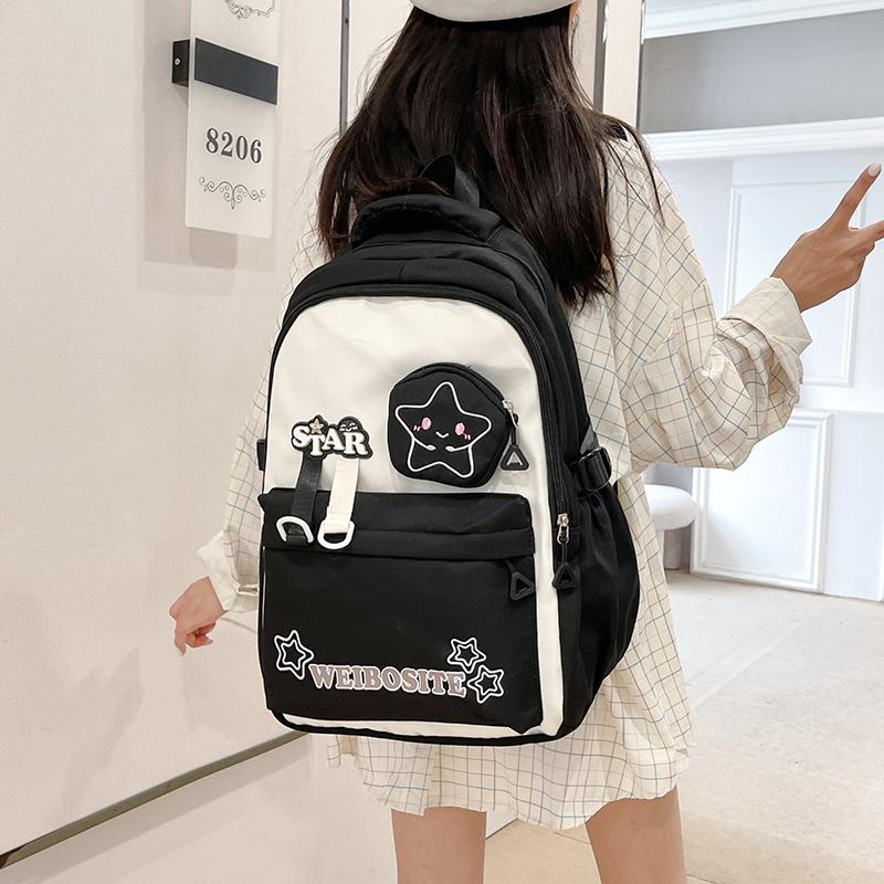 Women's Large Capacity Backpack Color Block Student Schoolbag Shoulder Bag