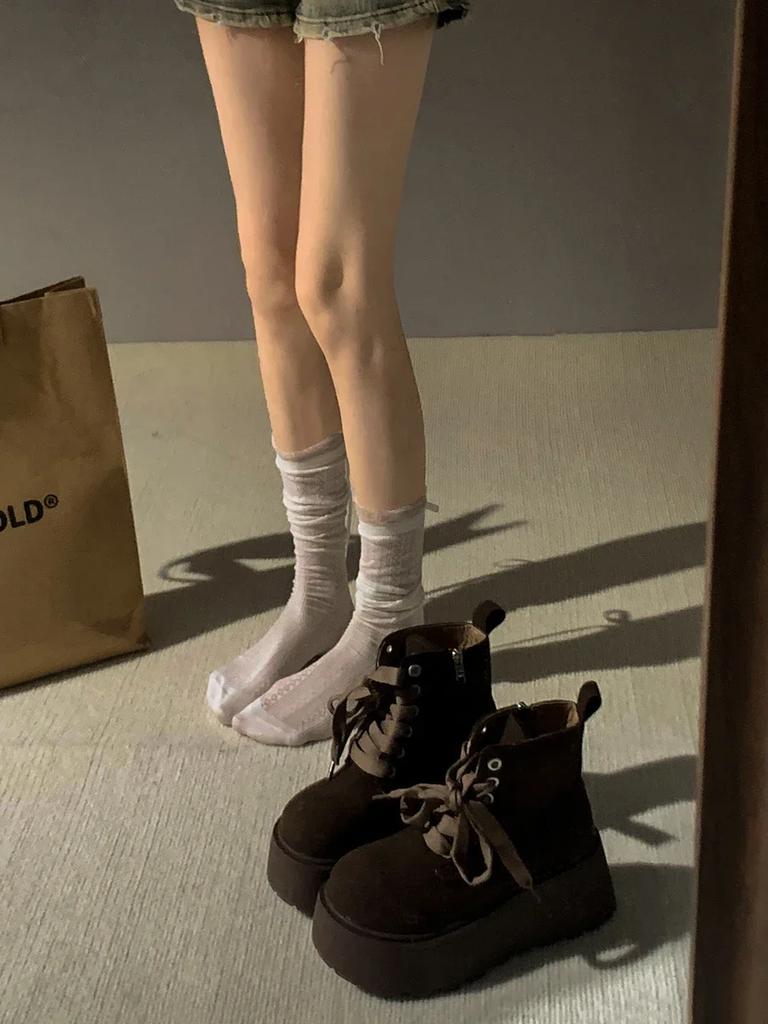 Winter Platform Heel Women Ankle Boots Fashion Lace Up Knight Short Booties Designer