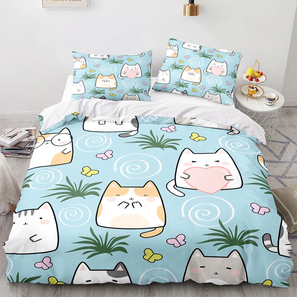 Cartoon Tier Katze Bettbezug 3D Großdruck Doppelgröße Bettdeckenbezug Bettwäscheset Einzelset