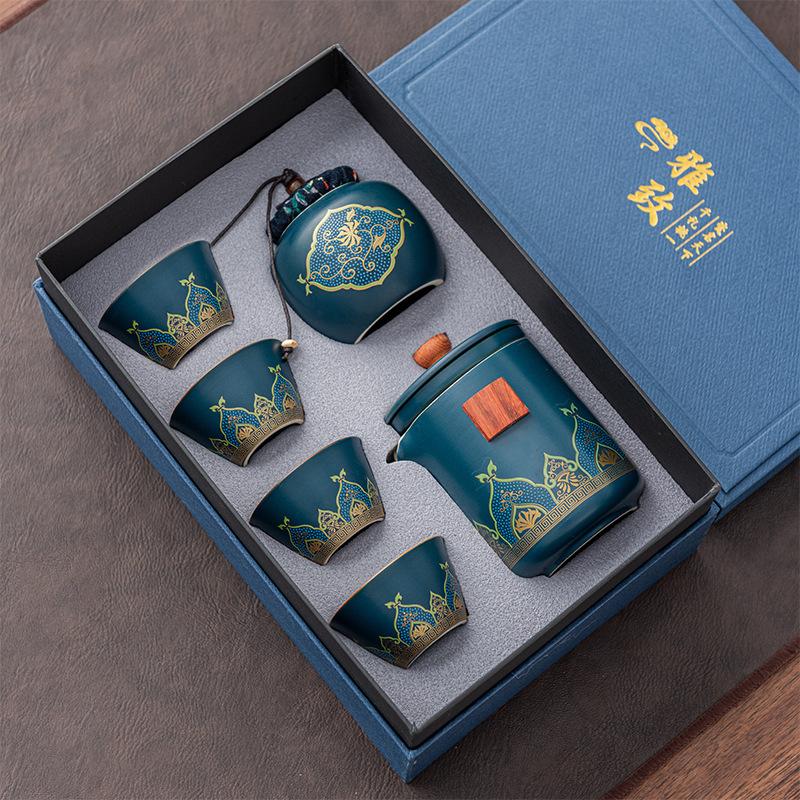 Ceramic Express Cup, One Pot, Three Cups, High-end Travel Tea Set, Teapot Teacup, Ancient Rhyme and Guochao Gifts.