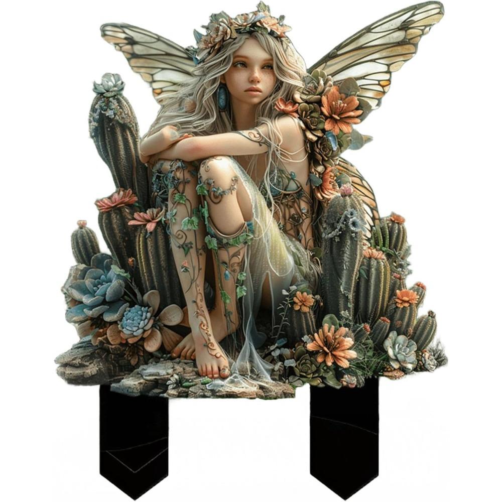 Fairy Garden Stake Decor, 2D Flat Acrylic Fairy Garden Decor Panel, Elf Yard Sign for Outdoor Indoor Yard Lawn Plants Pots