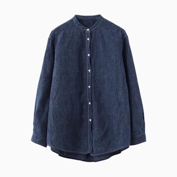 2025 Early Autumn Pure Linen High-Density Stand-Up Collar Long-Sleeve Casual Shirt