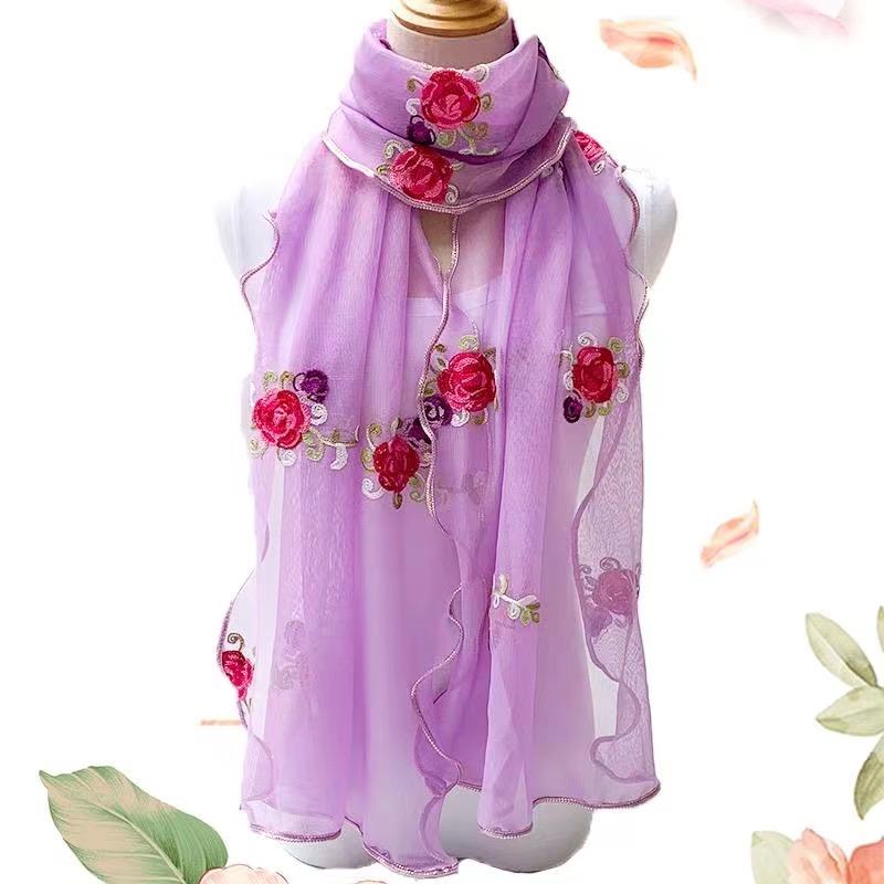 Lace Scarf Women Lightweight Hijab Elegant  Print Silk Floral Shawl Wraps Headband Handle Hair Accessories Bandana