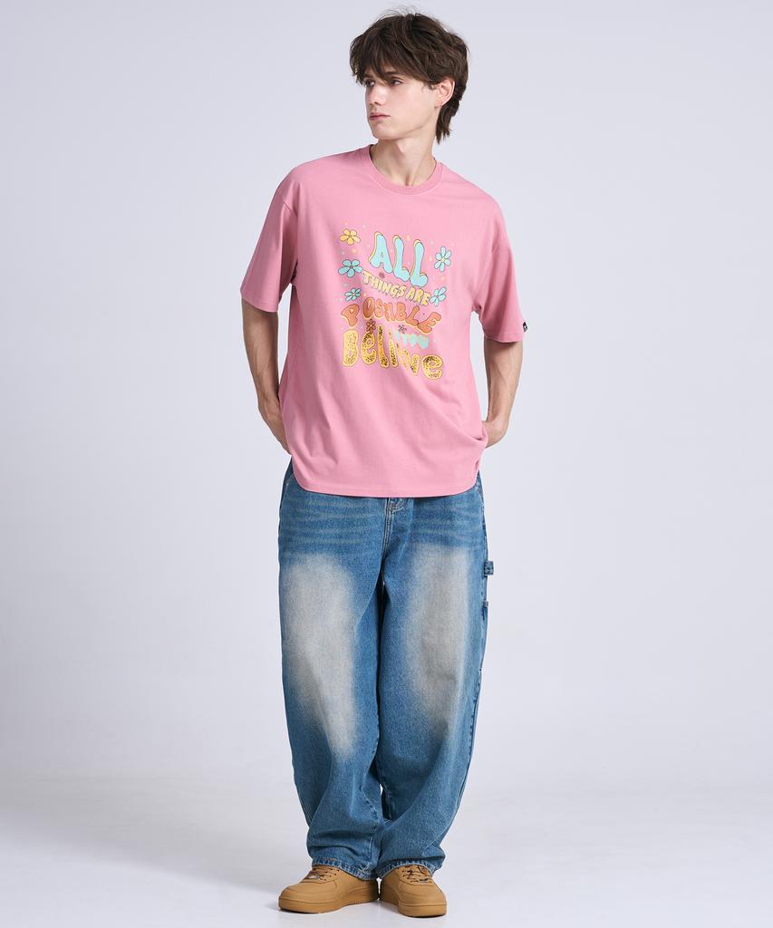 Osillos C81 Color Doodling Oversized Short Sleeve T-Shirt_Indie Pink