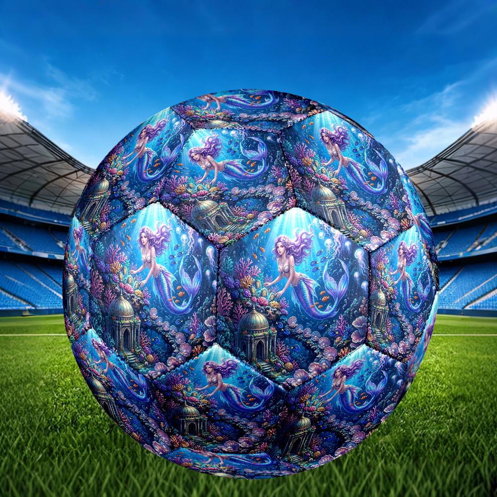 1pc Mermaid Underwater Kingdom Theme Soccer Ball Football, Size 5, Lightweight PVC, Durable Outdoor Training Soccer Ball, Gift M61422