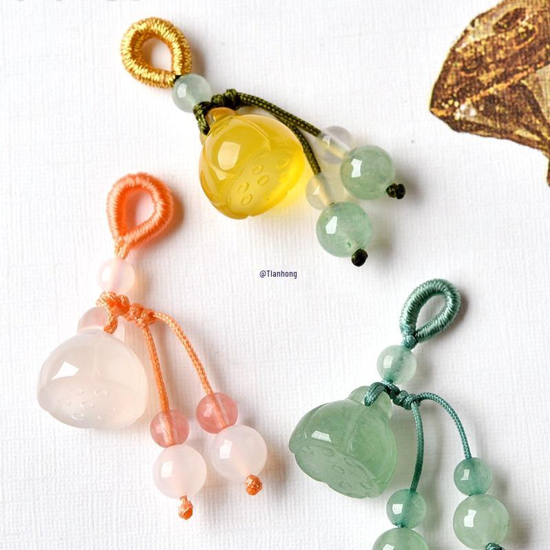 Hetian Jade Agate Lotus Seedpod Pendant Charm Bracelet Loose Beads