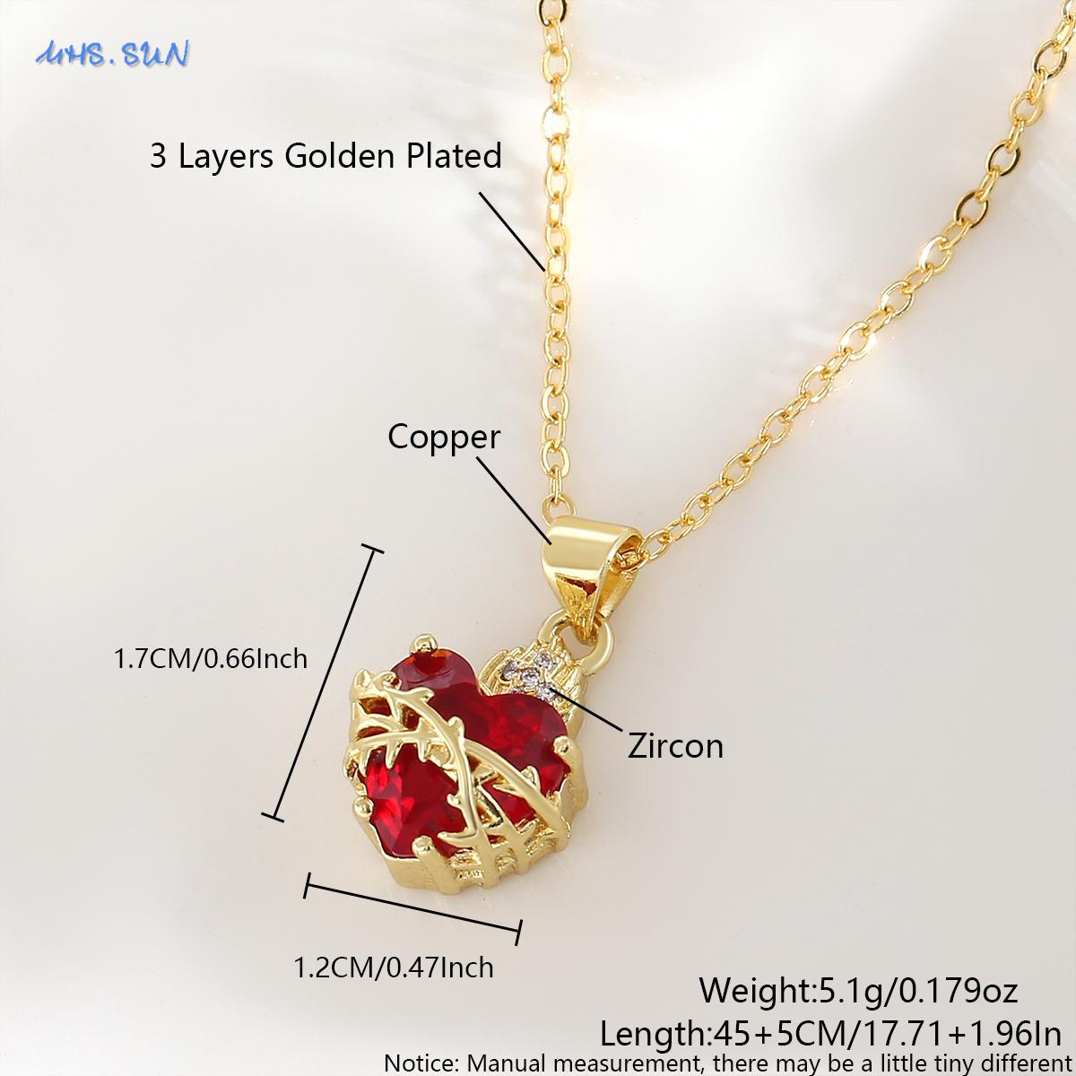 

MHS.SUN New Red Sacred Heart of Jesus Necklace Immaculate Heart 22k Gold Plated Cross Necklace For Women Girls Catholic Jewelry