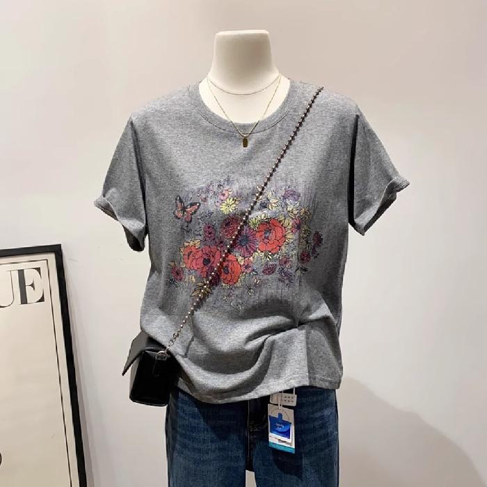 100% Cotton T-shirt Butterfly Graphic Print Women'S Vintage Casual Butterfly Printed T Shirt Round Neck Short Sleeve Top Tee