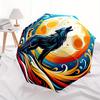 1pc Blue Wolf Howling At the Moon Pattern Beautiful Looking Automatic Folding Umbrella, 3 Folding, 8 Iron Frame Design, Durable and Suitable for Trave