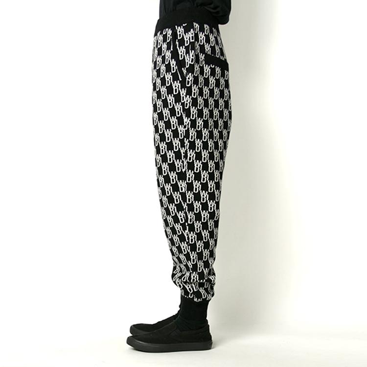 WE11DONE Black Logo Knit Jacquard Trousers Black Unisex Bottoms WD-KP9-20-102-U-BK