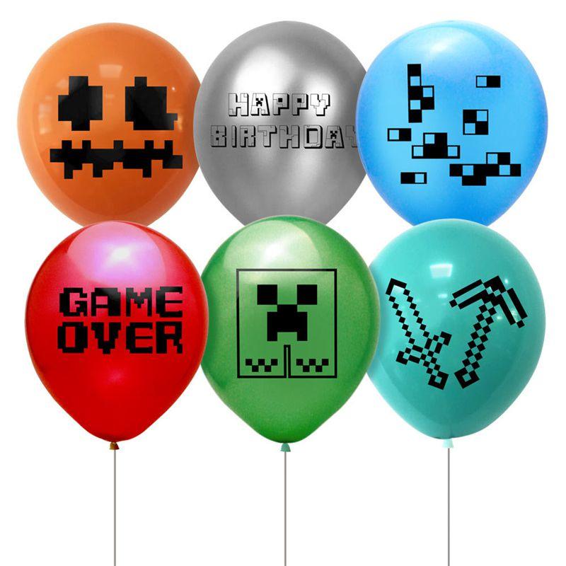 12" Pixel Minecraft Birthday Latex Balloon Party Decoration Kids Baby Shower