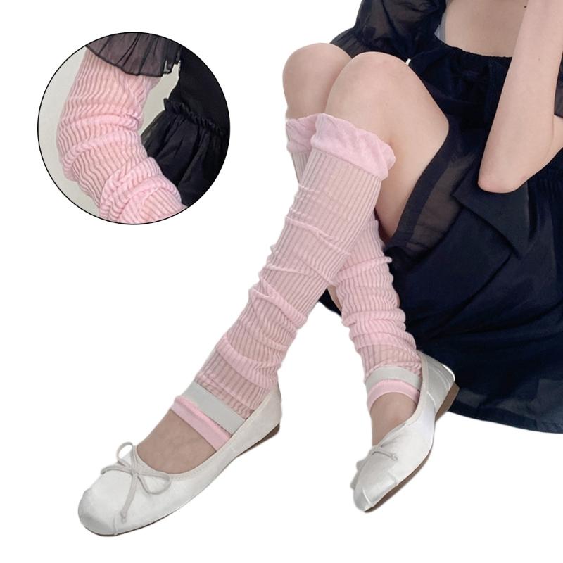 Womens Y2k Solid Color Leg Warmers See Through Lace Mesh Leg Warmer Gothic Cute Socks Calf Socks Thin Socks