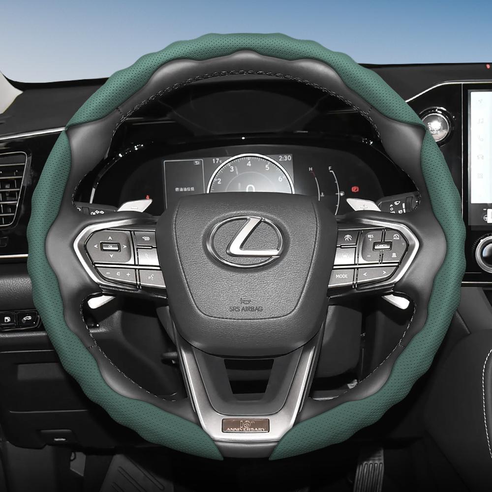 Steering Wheel Cover for Lexus, Wave-Shaped Sporty Design, Breathable Leather, Segmented, Non-Slip, Sweat-Absorbing Protective Cover, Rx Nx E
