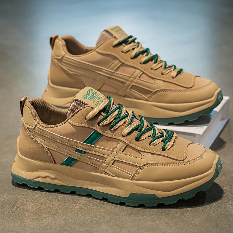 Men's shoes spring trendy brand versatile student casual leather surface sports running thick sole heightening dad trendy shoes non-slip new models
