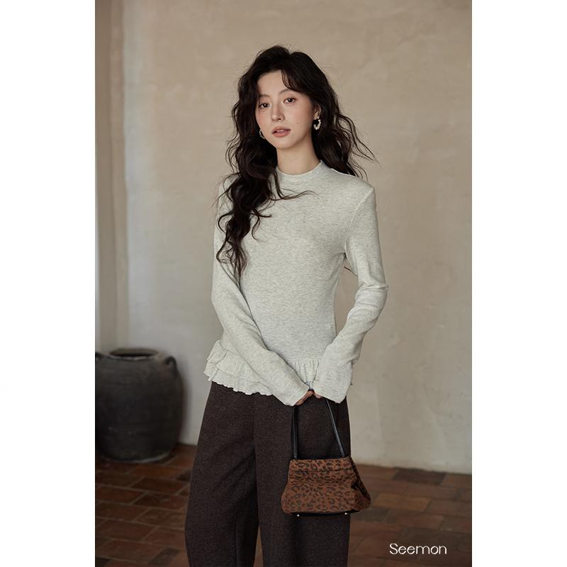 Yimeng 2025 Korean Style Slim Fit Round Neck Winter Base Layer T-shirt Small
