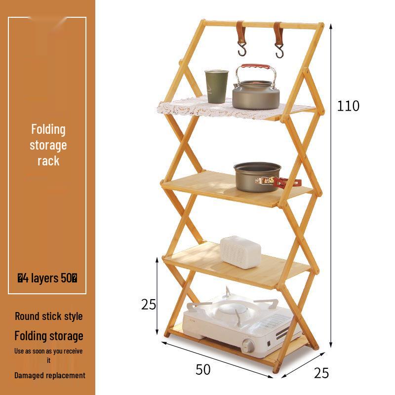Multi-Layer Bamboo & Wood Folding Storage Rack for Outdoor Camping & Picnics