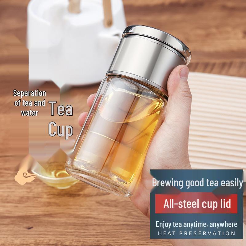 Mini Teacup with Double Layer Insulation and Tea-Water Separation – Portable Travel Glass