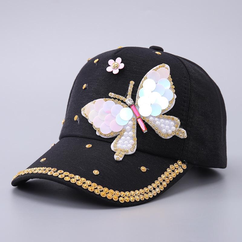 Sequined butterfly baseball cap women's European and American fashion rhinestone temperament curved brim cap
