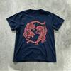 Unisex Wounisex Vintage Graphic Tshirt Retro Double Tiger Line Art Print Short Sleeve Unisex Casual Oneck Oriental Streetwear Tops