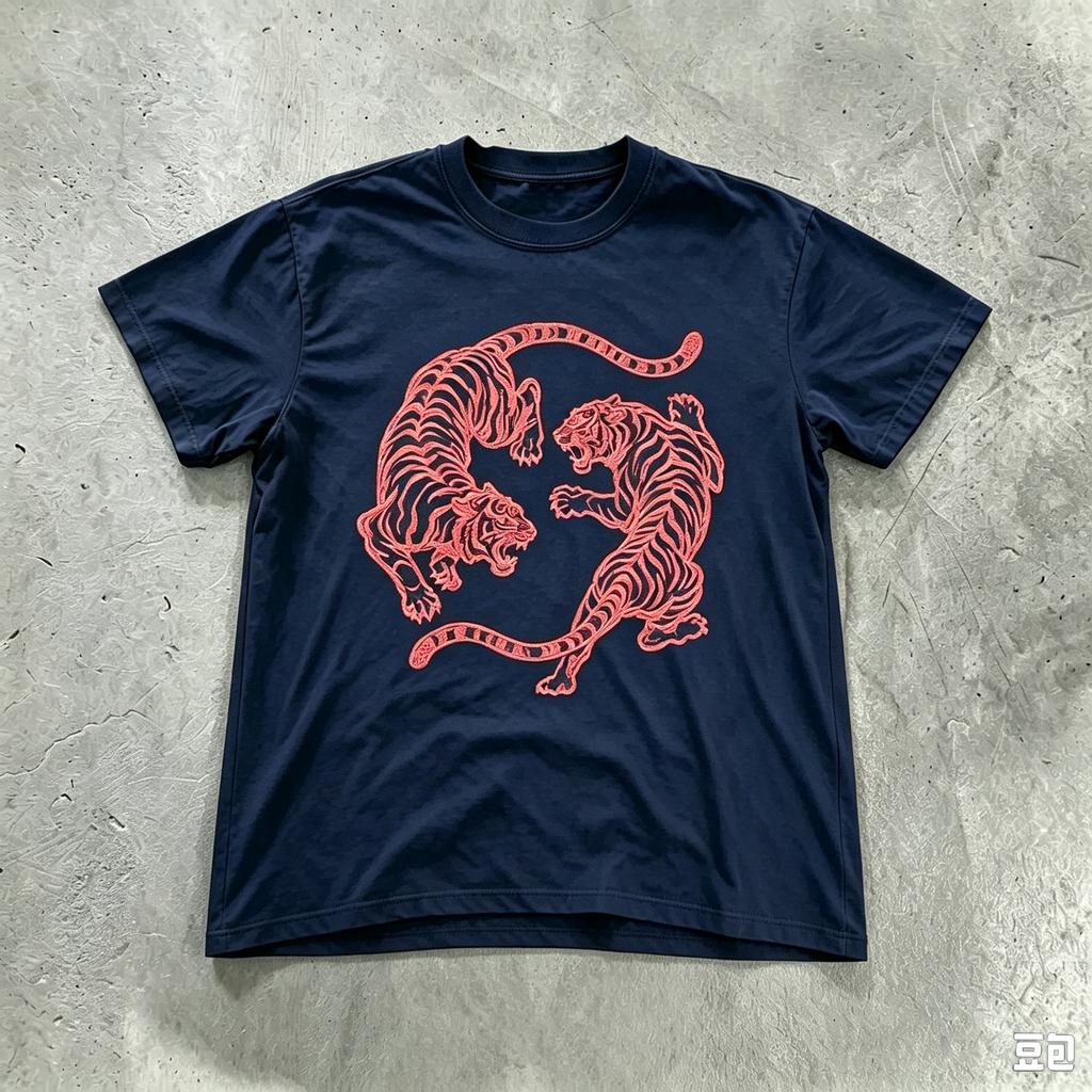 Unisex Wounisex Vintage Graphic Tshirt Retro Double Tiger Line Art Print Short Sleeve Unisex Casual Oneck Oriental Streetwear Tops