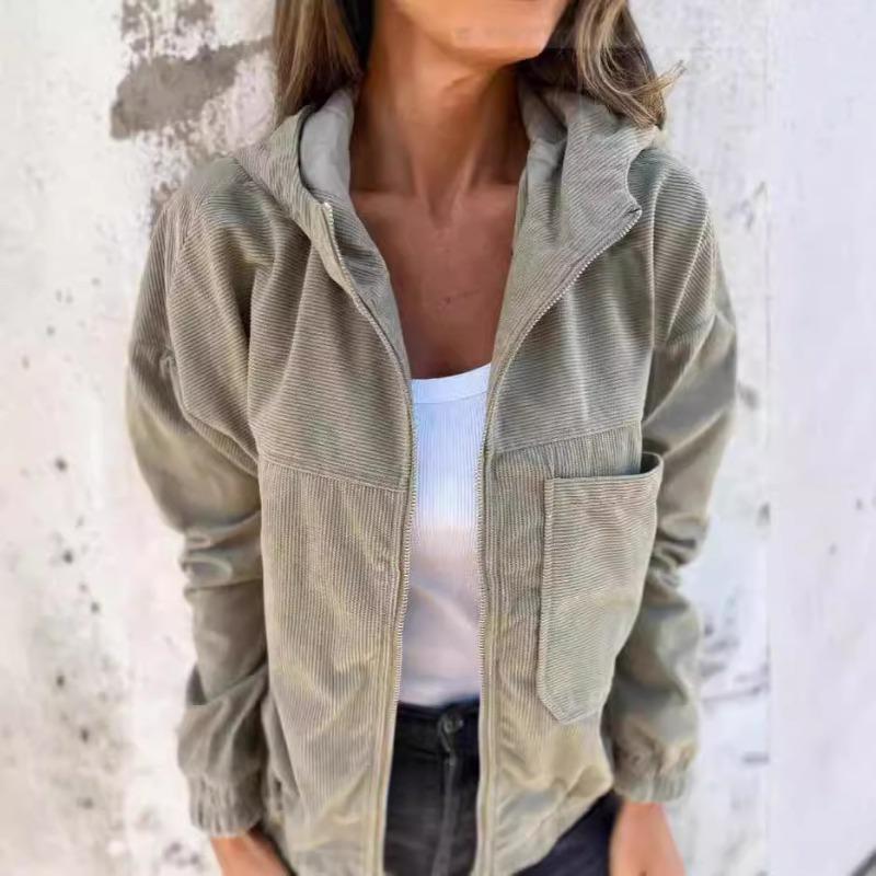 Women S Solid Corduroy Loose Fit Long Sleeve Jacket