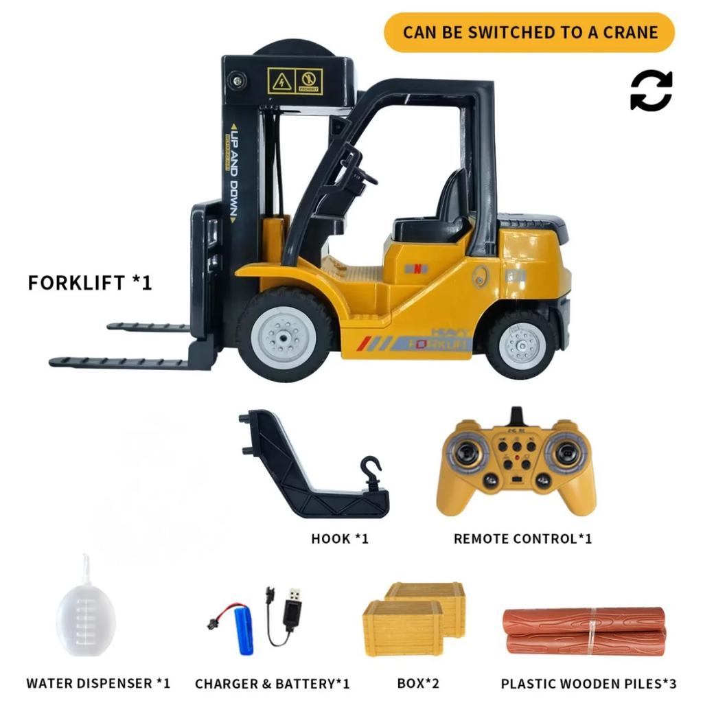 Non-Toxic 1/24 11Ch 2.4G Remote Control Engineering Vehicle Flatbed Forklift Heavy Truck With Spray Light Rc Trucks Construction Car Toys