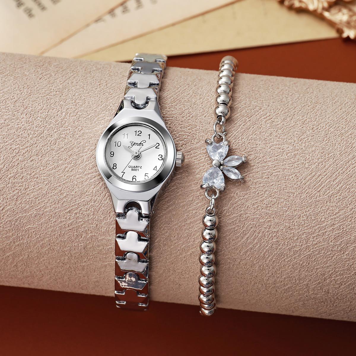 

Новый модный браслет из стали без подарочной коробки, женские часы, женский ремешок, браслет-бабочка, набор из двух предметов серебряный