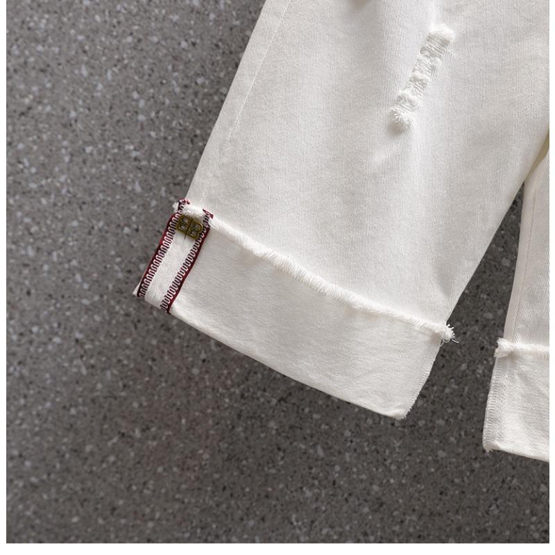 DIMANAF Plus Size Jeans Shorts Pants Women Oversize Loose Casual Belt Cotton Elastic Casual White Pants Fashion Hole