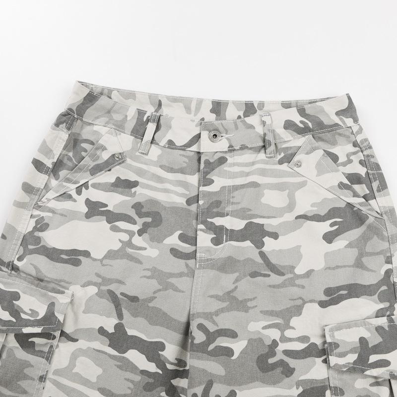 Unisex Retro Camouflage Multi-Pocket Wide-Leg Work Pants