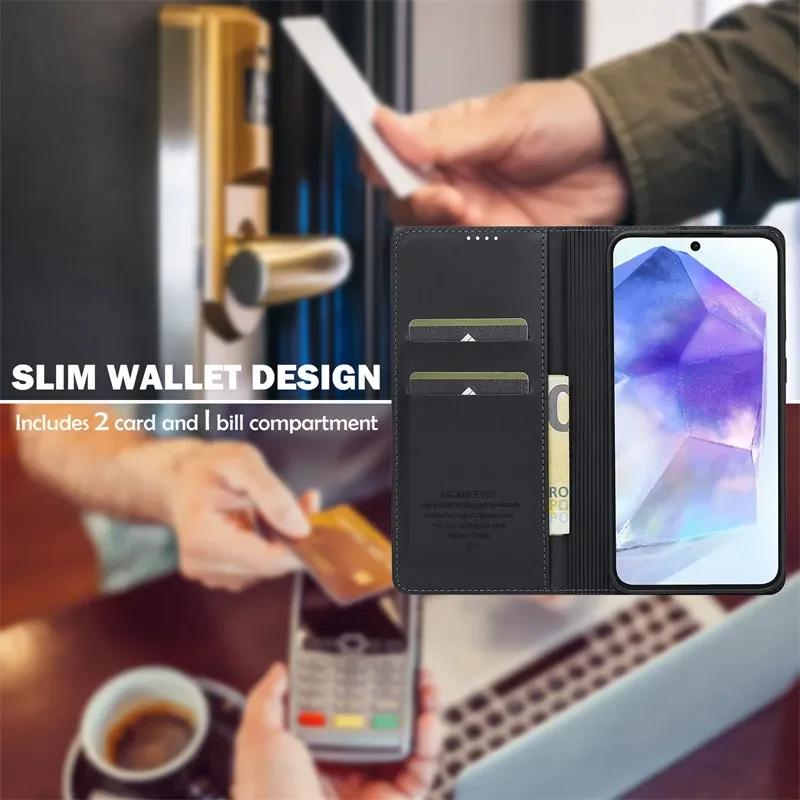 Magnetic Flip Leather Phone Case for Samsung Galaxy S25 Edge S24 FE S23 Plus S22 S21 Ultra A16 A36 A56 A15 A55 Wallet Card Cover