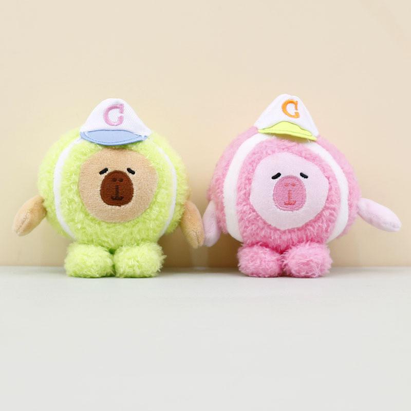 Adorable Pink Baseball Capybara Plush Toy Cute Stuffed Animal Keychain Bag Charm