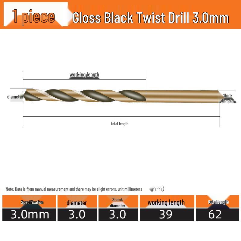 High-Speed Steel Straight Shank Twist Drill Bit, Black and Yellow, Fully Ground