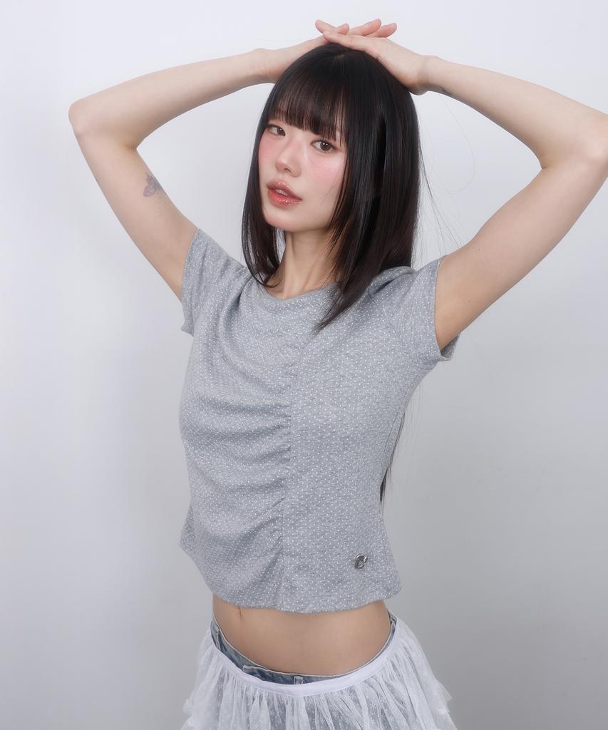 LMR Dot Shirred Short Sleeve T-Shirt Grey