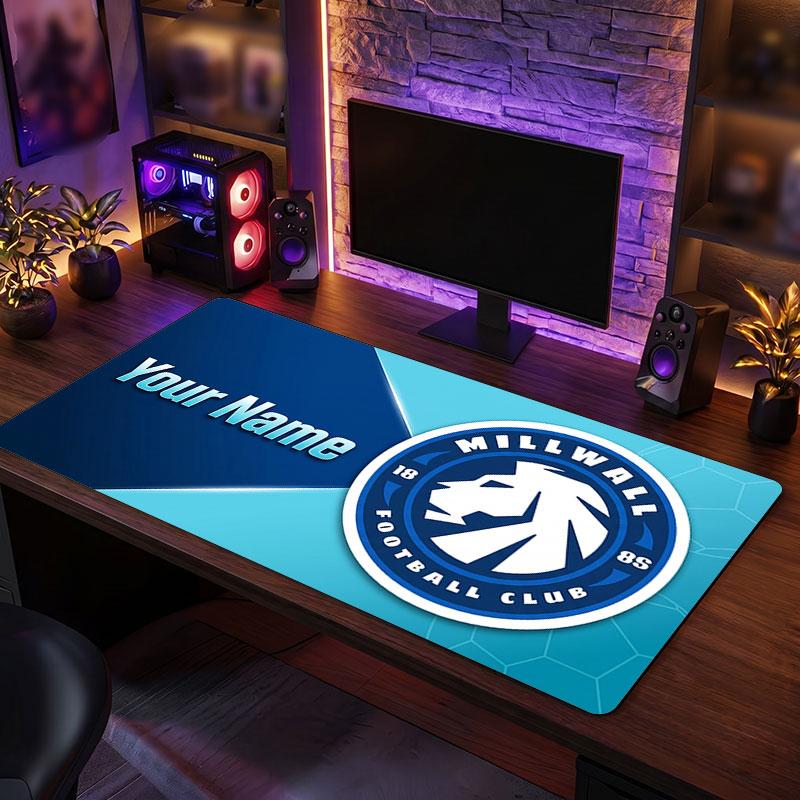 Millwall FC Custom Large Mouse Pad, Personalized Name Text Print, Football Logo Non‑Slip Desk Mat Gaming Gift