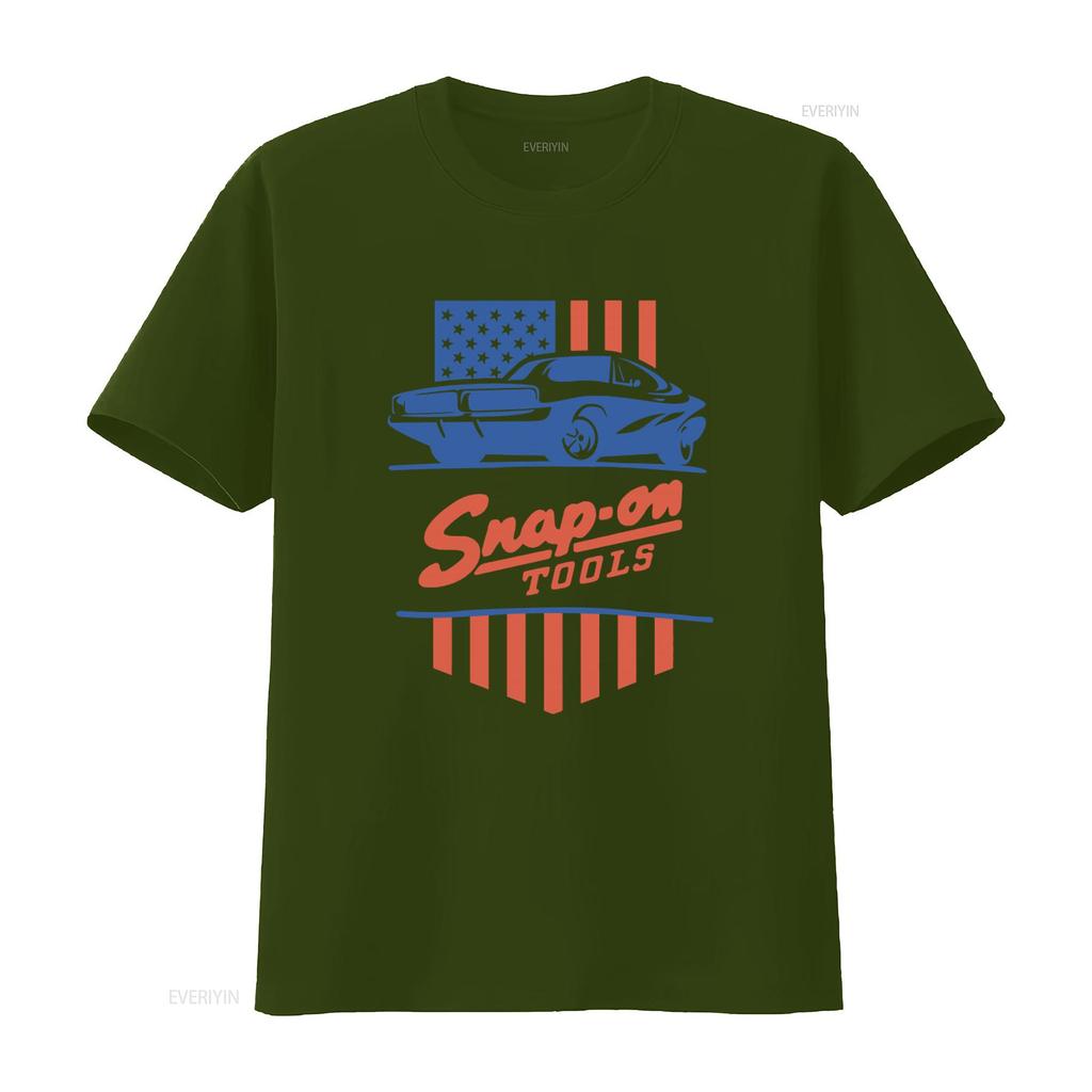 Snap On Tools T Shirt American Flag Car Print Mens vintage Washed Versatile Comfortable Casual homme Slightly graphic