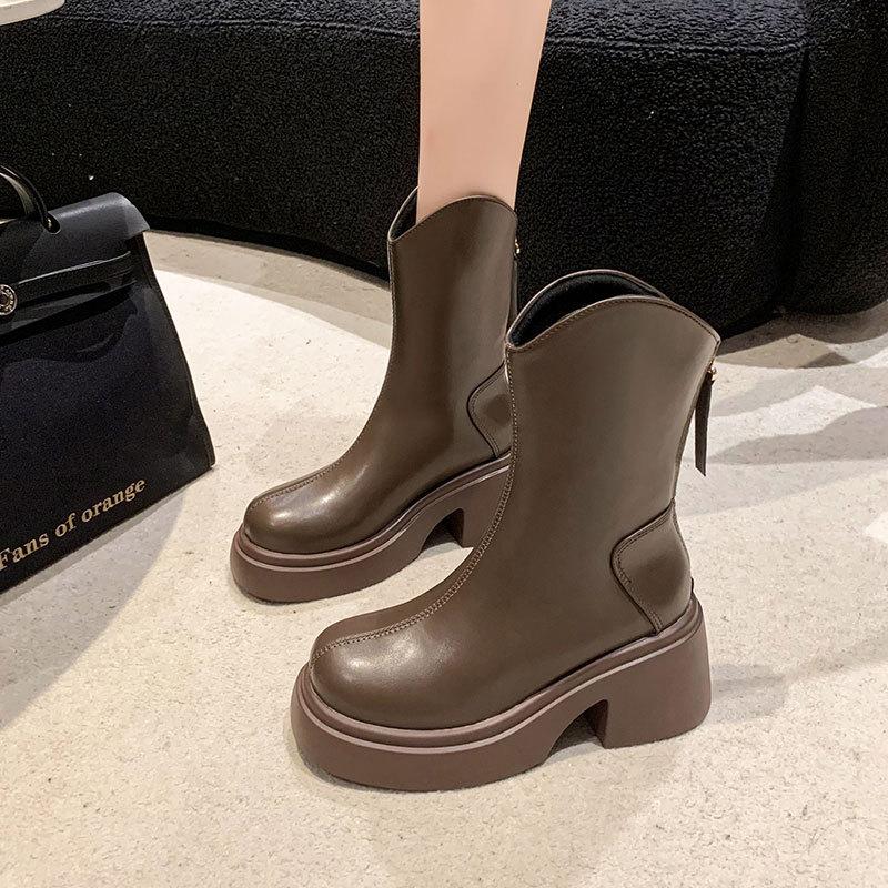 But knee boots women's shoes autumn and winter new V-mouth heightening thick heel thin short boots high thick-soled knight boots