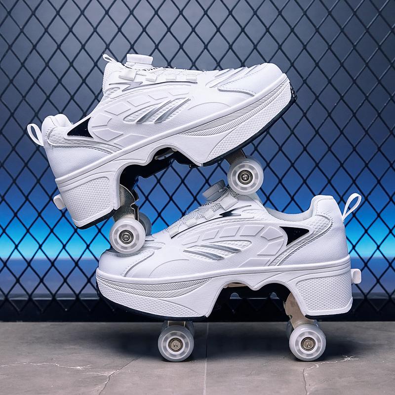 Boys/Girls Skate Roller Shoe Four-wheel Dual-use Roller Skates Double Row Walking Shoes Roller Skates Boys Skate Shoes Girl Skate Shoes